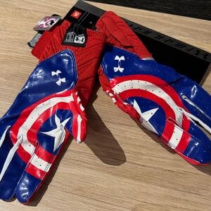 Under Armour Red and Blue Superhero Football Gloves